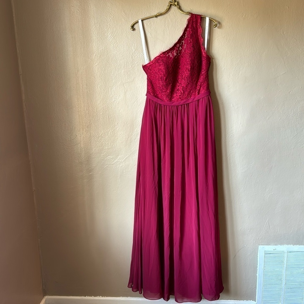 Azazie One Shoulder Berry Red Maxi Dress Size A10